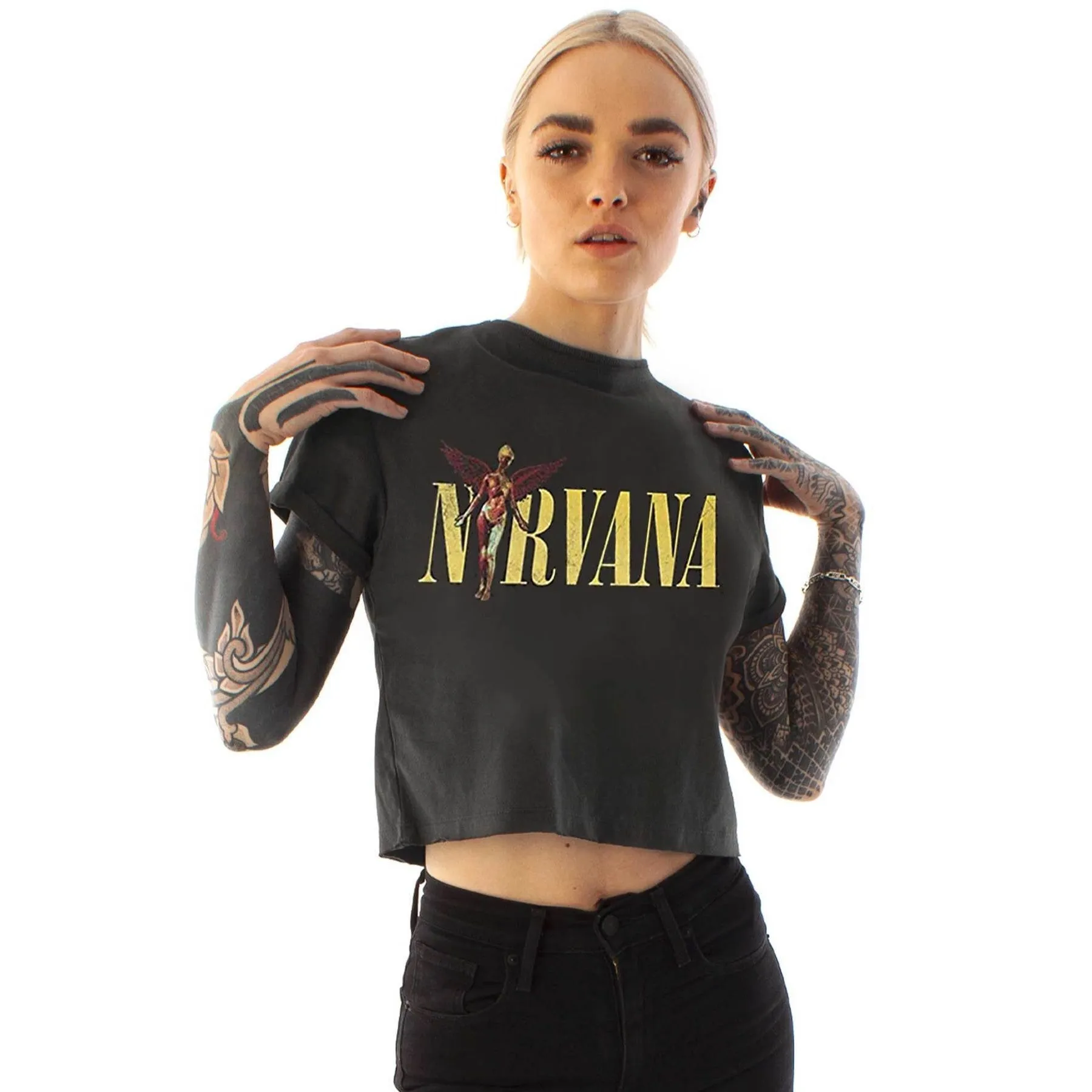 Amplified Womens/Ladies Nirvana In Utero Cropped T-Shirt