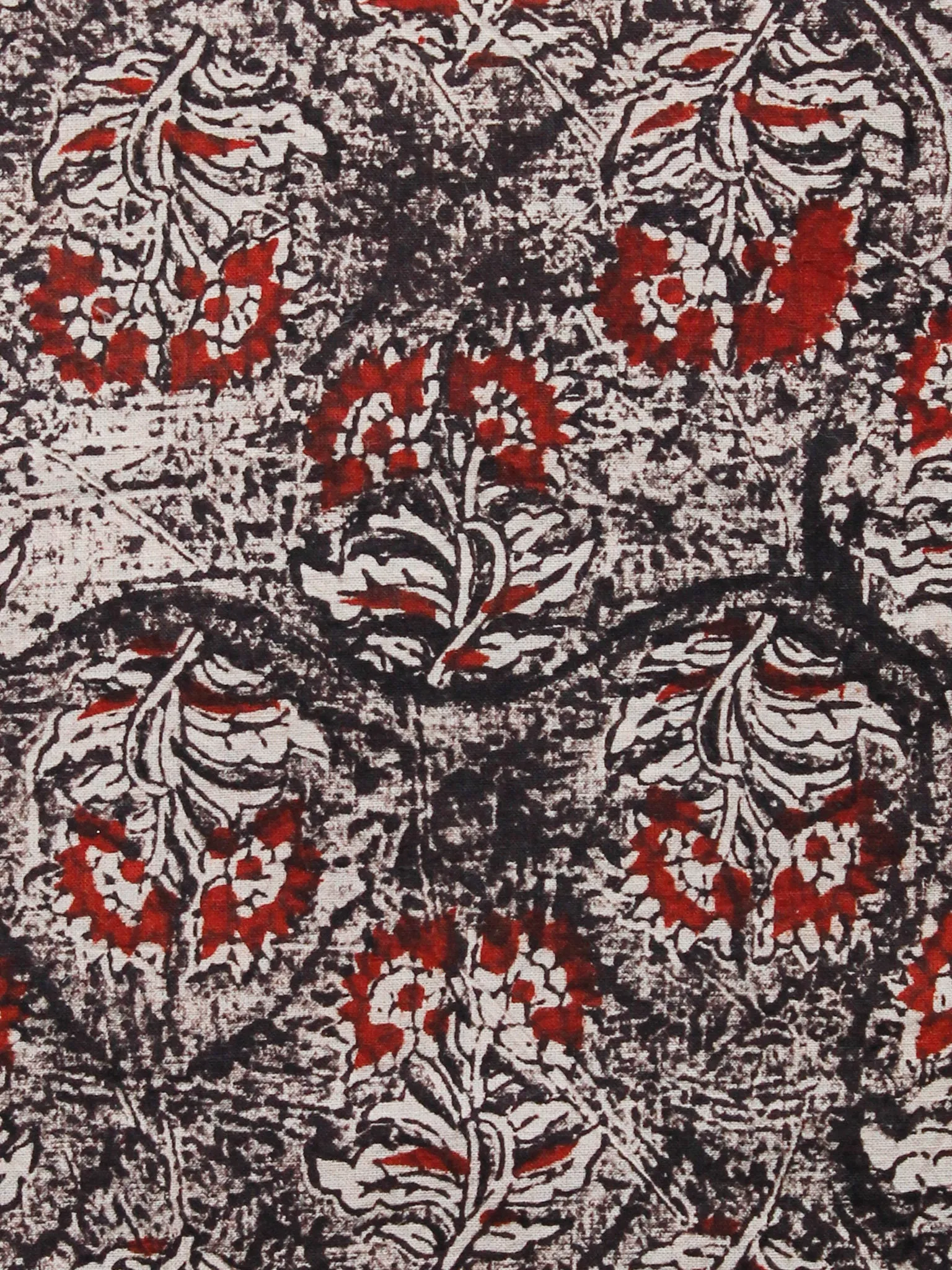 Beige Black Red Hand Block Printed Cotton Fabric Per Meter - F001F1370