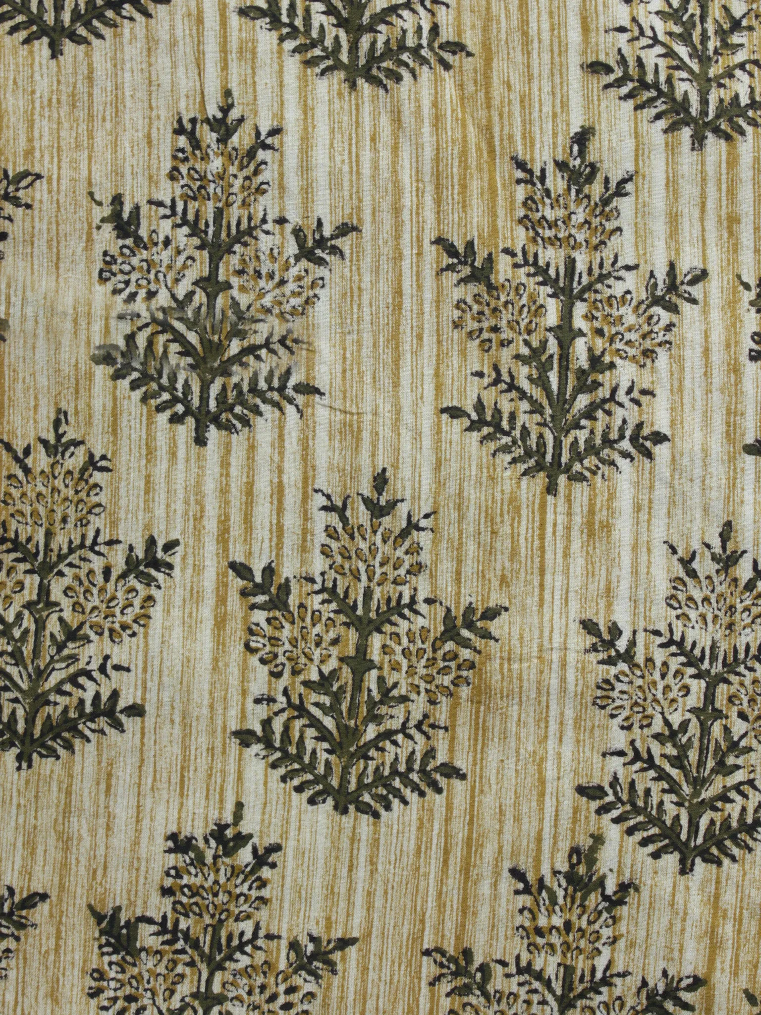 Beige Ivory Green Hand Block Printed Cotton Fabric Per Meter - F001F900