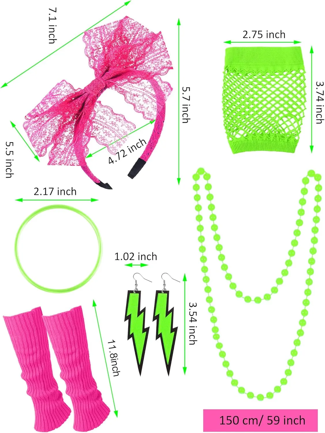 Blulu Women's 80s Costume Accessories Set T-shirt Colorful Tutu Headband Earring Necklace Leg Warmers for Kids