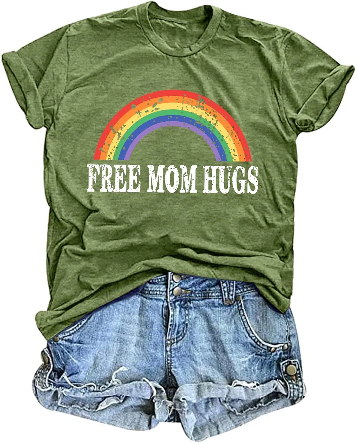 hohololo Pride Shirts Women Rainbows Graphic Tees Shirts Free Mom Hugs T-Shirt LGBTQ Short Sleeve Tops
