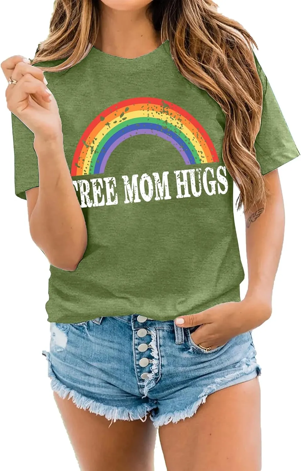 hohololo Pride Shirts Women Rainbows Graphic Tees Shirts Free Mom Hugs T-Shirt LGBTQ Short Sleeve Tops