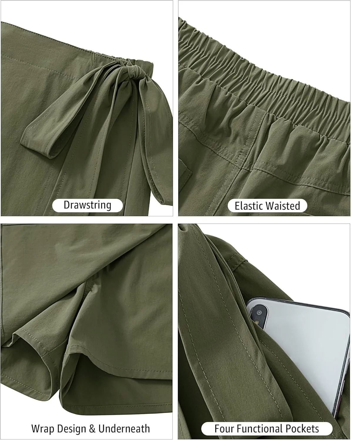 luvamia Skorts for Woman Trendy High Waisted Wrap Elastic Waist Pocket Fast Dry Hiking Tennis Golf Gym Skirt with Shorts
