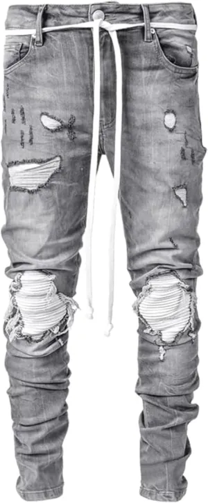 Maiyifu-GJ Men's Distressed Moto Biker Jeans Ripped Punk Gothic Zipper Denim Pants Hip hop Tapered Leg Slim Fit Jean