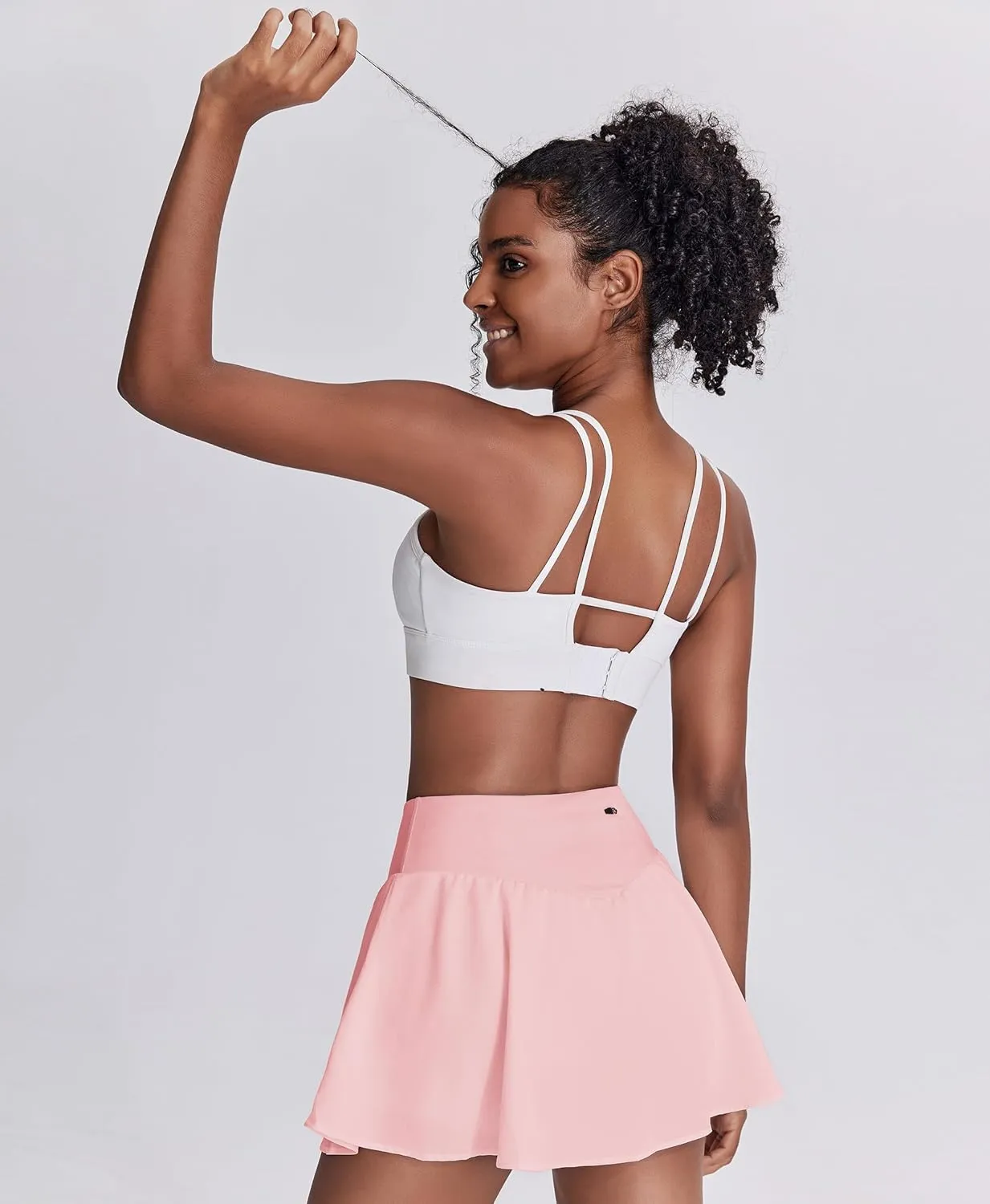 PINSPARK Womens Pleated Tennis Skirt Double Ruffle Golf Skort Tummy Control Athletic Skirts with 3 Pockets Workout Pickleball
