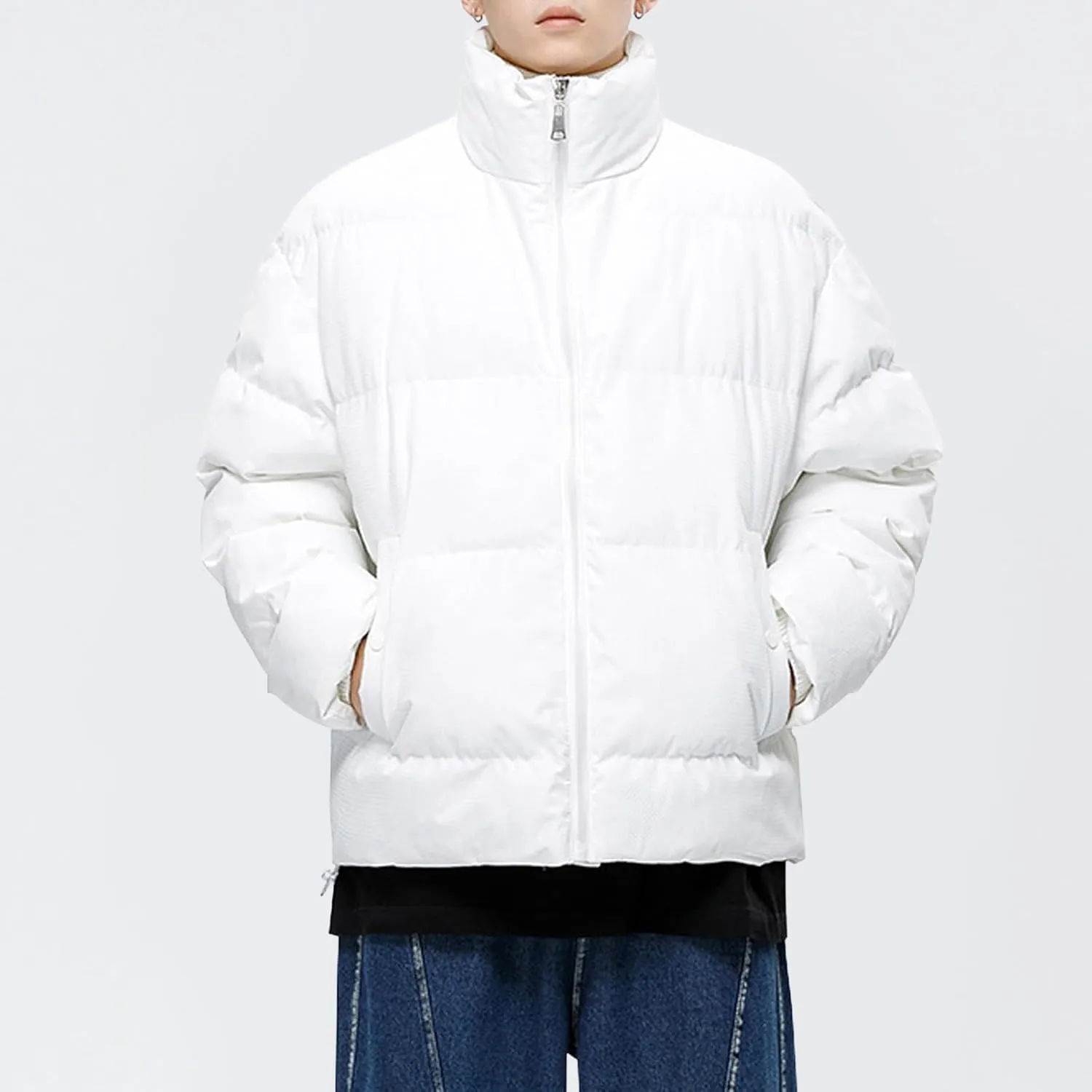 Quilted Jacket for Teen Boys, Thicken Full Zip Long Sleeve Winter Jackets Puffy Insulated Jacket Casual Men's Puffer Vest