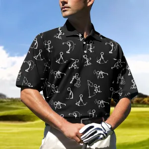 Stickfigures Playing Golf Short Sleeve Polo Shirt, Doodling Golfer Polo Shirt, Best Golf Shirt For Men Coolspod