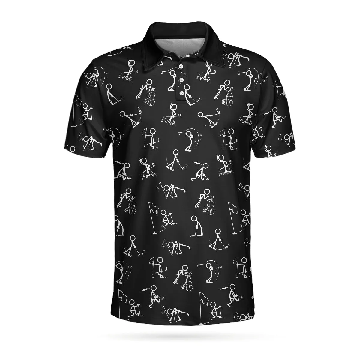 Stickfigures Playing Golf Short Sleeve Polo Shirt, Doodling Golfer Polo Shirt, Best Golf Shirt For Men Coolspod