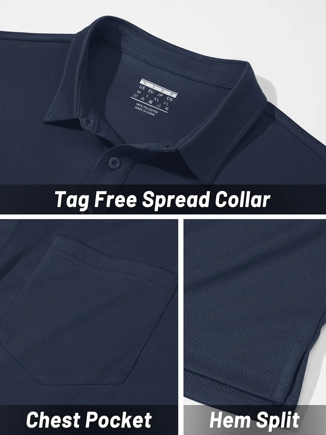 TACVASEN Mens Polo Shirt Short Sleeve Golf Shirt with Pocket Quick Dry Collared Lightweight Polo for Men Casual Work