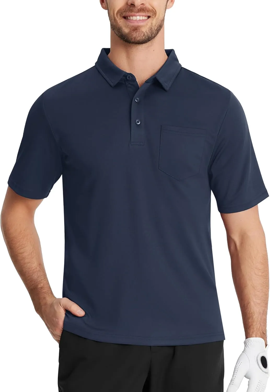 TACVASEN Mens Polo Shirt Short Sleeve Golf Shirt with Pocket Quick Dry Collared Lightweight Polo for Men Casual Work