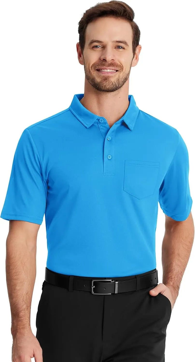 TACVASEN Mens Polo Shirt Short Sleeve Golf Shirt with Pocket Quick Dry Collared Lightweight Polo for Men Casual Work
