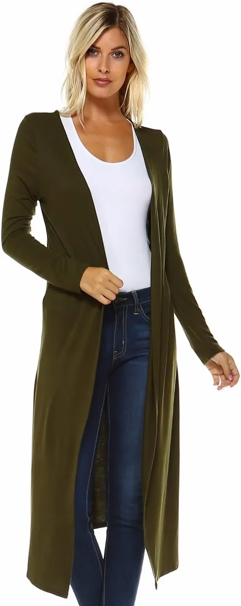 Women Cardigans Casual Essential Long Maxi Extra Duster Open Front Long Sleeve Lightweight with Pockets Cardigan