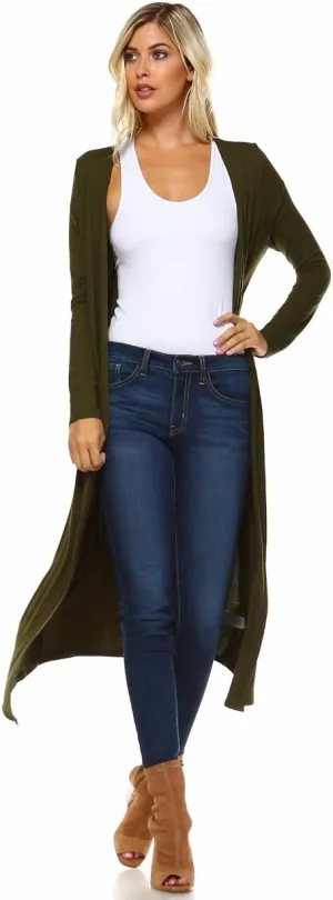 Women Cardigans Casual Essential Long Maxi Extra Duster Open Front Long Sleeve Lightweight with Pockets Cardigan