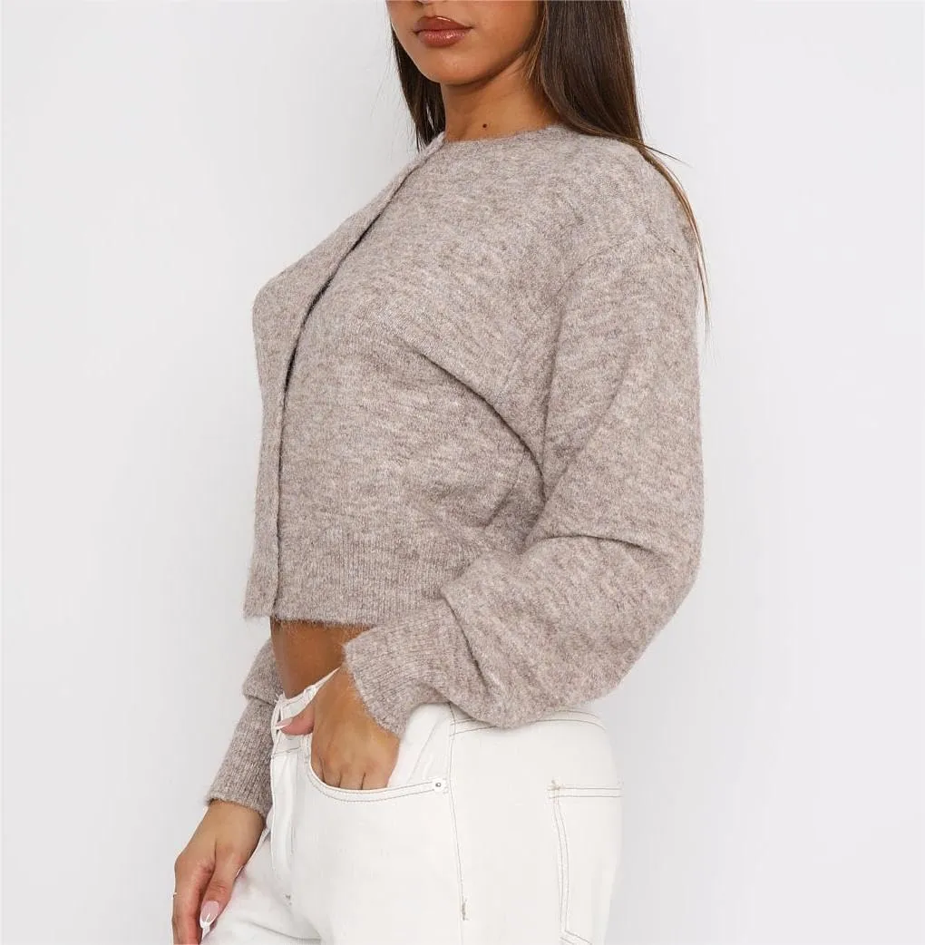 Women Y2k Crop Cardigan Sweater Crop Button Down Cardigan Cute Long Sleeve Sweater Open Front Lightweight Knit Tops
