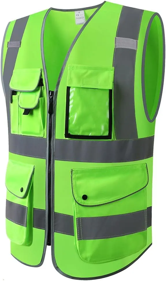 XIAKE 9 Pockets Class 2 High Visibility Reflective Safety Vest for Men Women Work Construction Vest