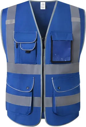 XIAKE 9 Pockets Class 2 High Visibility Reflective Safety Vest for Men Women Work Construction Vest