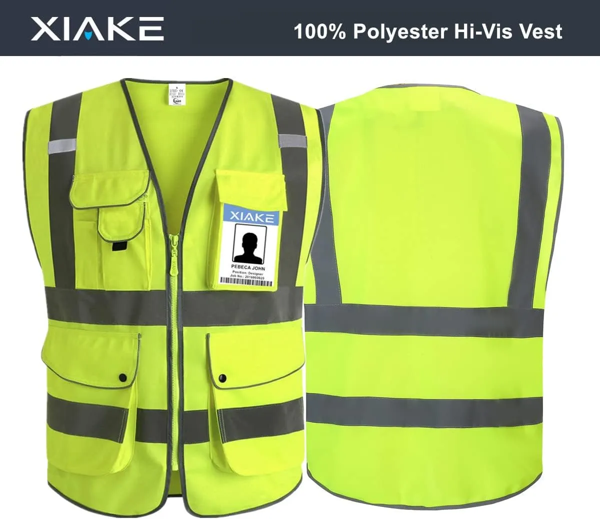 XIAKE 9 Pockets Class 2 High Visibility Reflective Safety Vest for Men Women Work Construction Vest