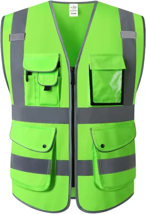 XIAKE 9 Pockets Class 2 High Visibility Reflective Safety Vest for Men Women Work Construction Vest