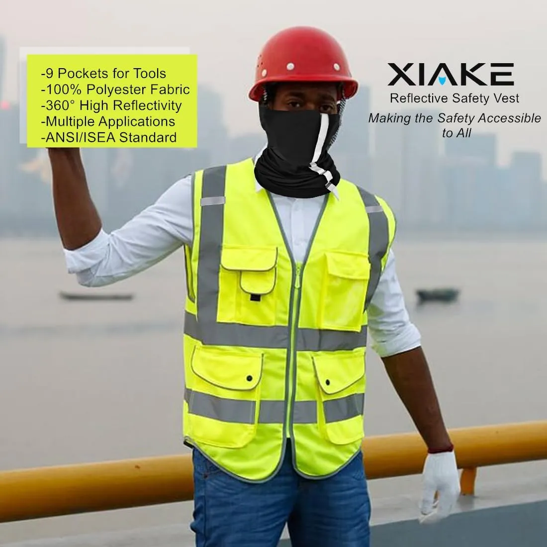 XIAKE 9 Pockets Class 2 High Visibility Reflective Safety Vest for Men Women Work Construction Vest