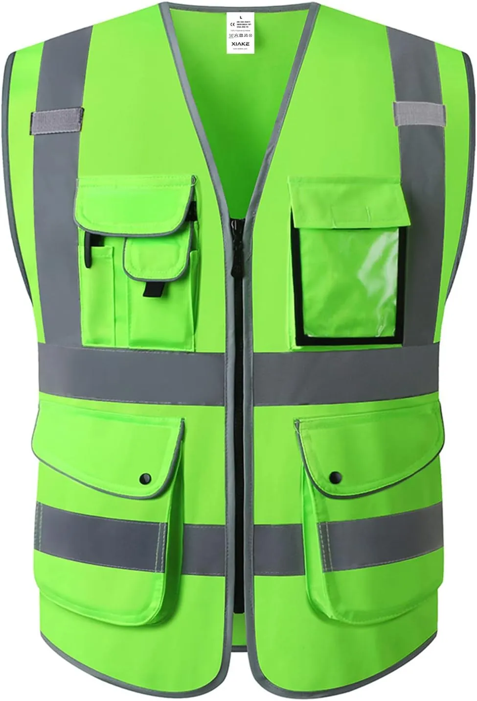 XIAKE 9 Pockets Class 2 High Visibility Reflective Safety Vest for Men Women Work Construction Vest