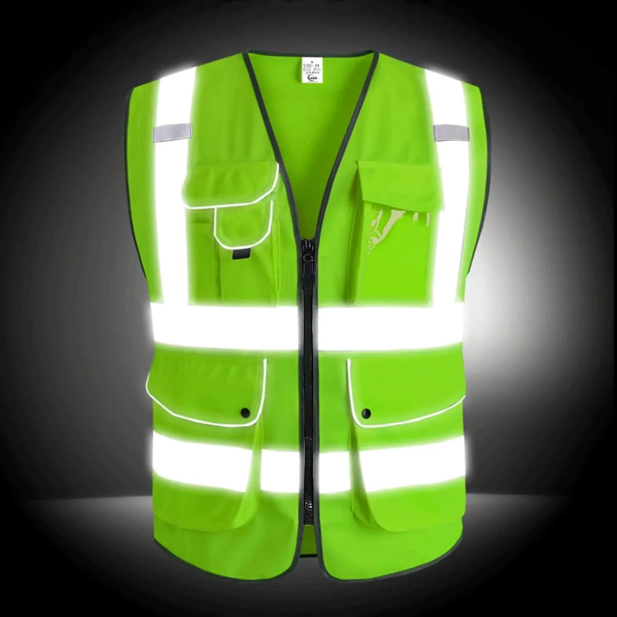 XIAKE 9 Pockets Class 2 High Visibility Reflective Safety Vest for Men Women Work Construction Vest