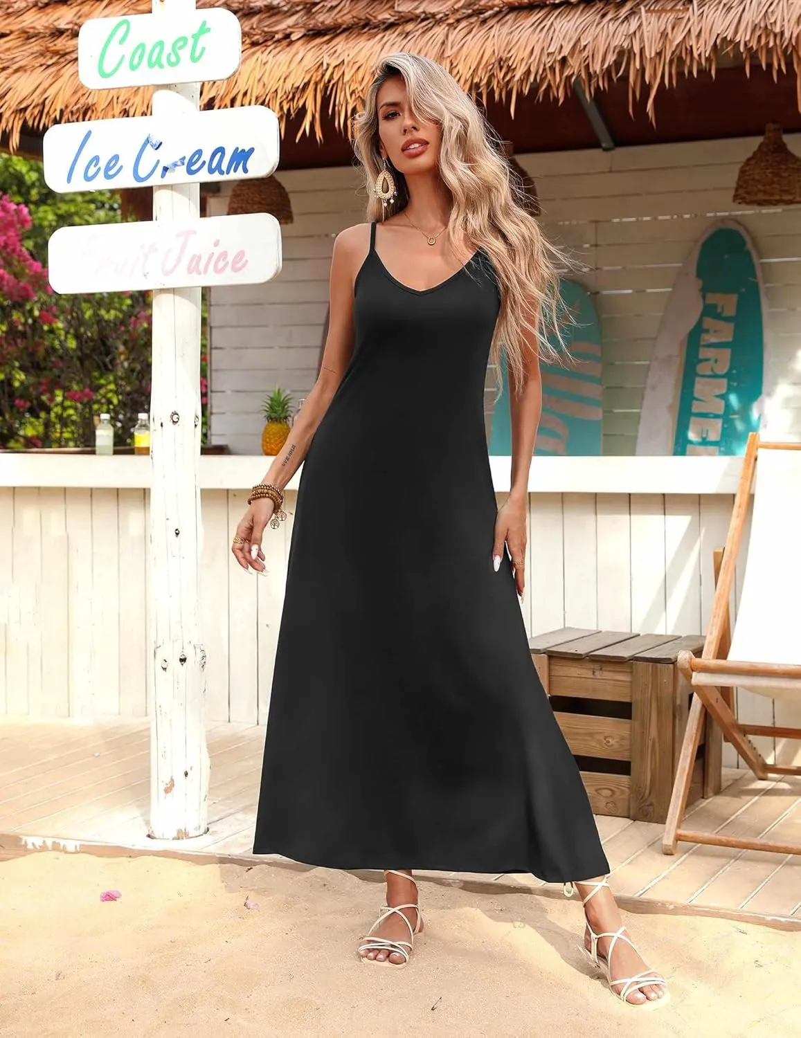 Zeagoo Womens Summer Maxi Dress Spaghetti Strap Casual Printed Dress Boho Floral Beach Sundress,