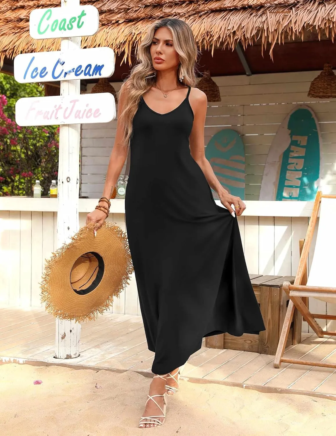 Zeagoo Womens Summer Maxi Dress Spaghetti Strap Casual Printed Dress Boho Floral Beach Sundress,
